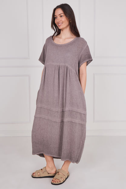 WASHED LINEN SIDE POCKET DRESS