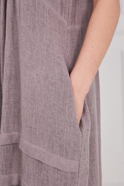 WASHED LINEN SIDE POCKET DRESS