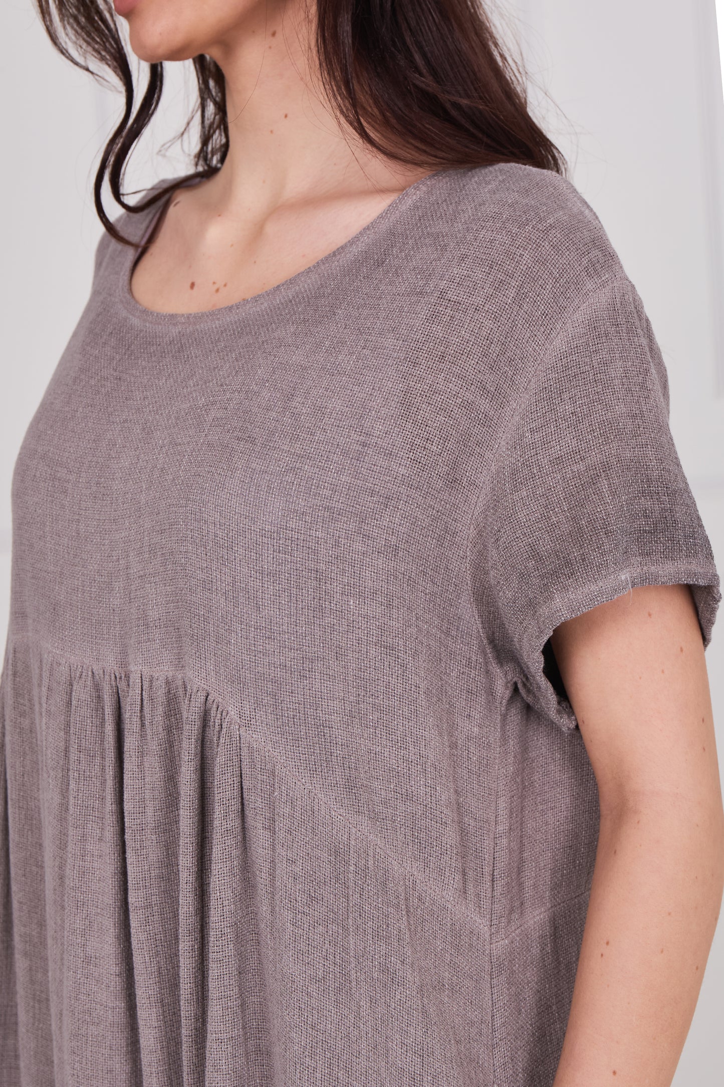 WASHED LINEN SIDE POCKET DRESS