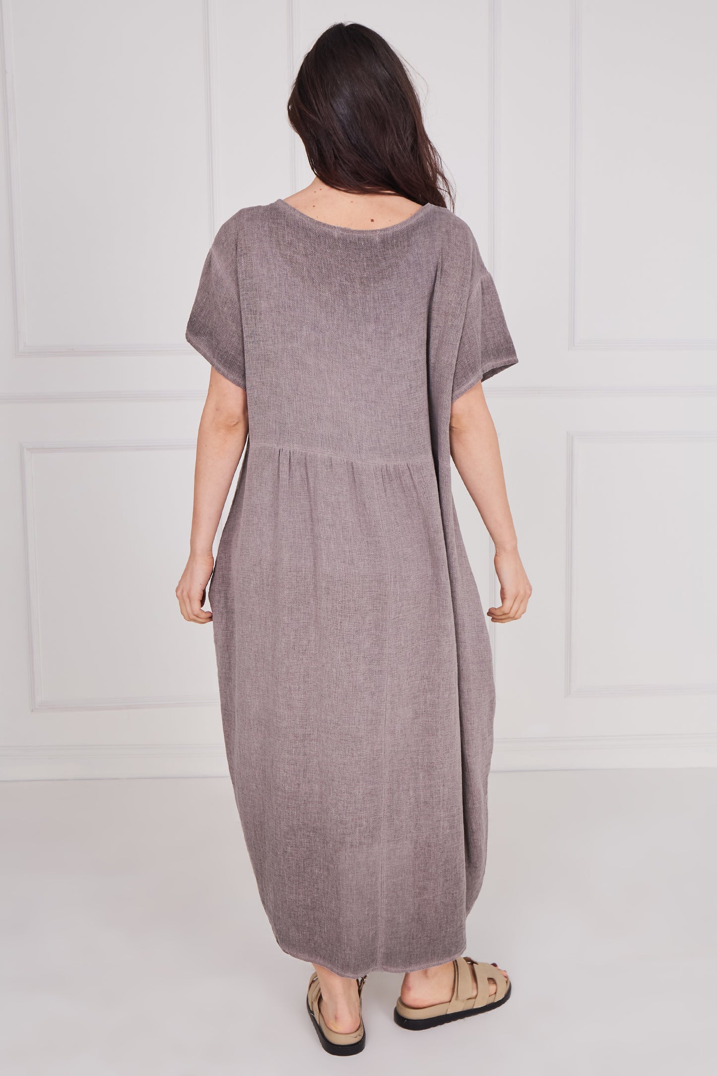 WASHED LINEN SIDE POCKET DRESS