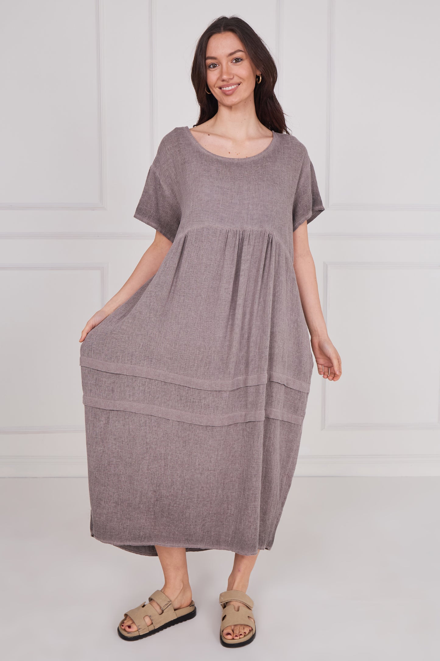WASHED LINEN SIDE POCKET DRESS
