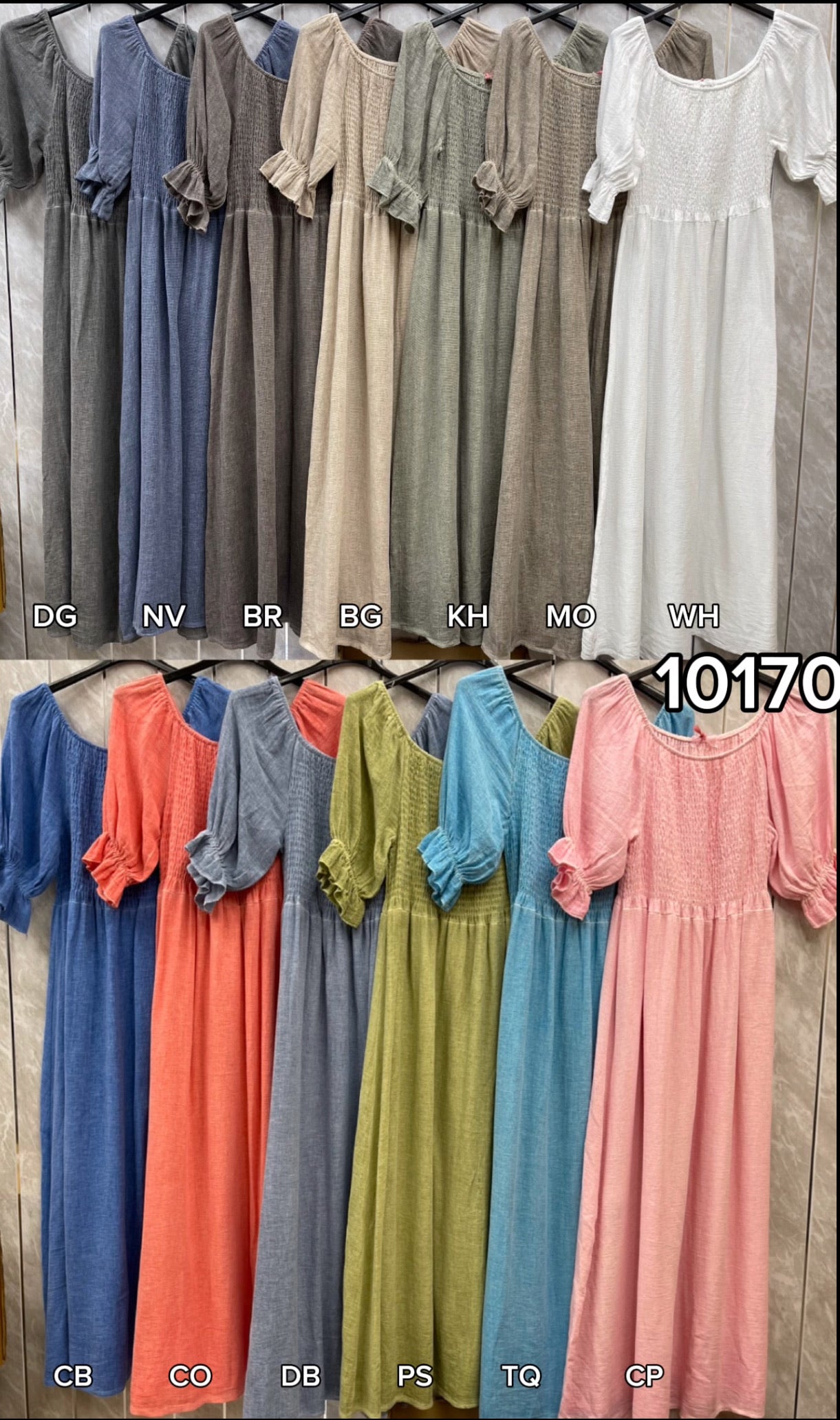 WASHED LINEN SHIRRED RUFFLE SLEEVE DRESS