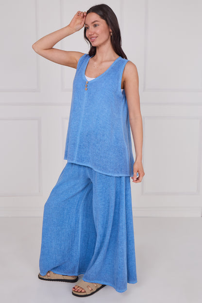 WASHED LINEN THREE BUTTON SEAM VEST