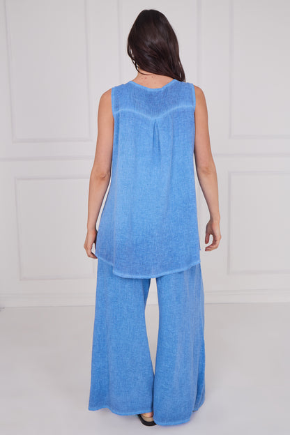 WASHED LINEN THREE BUTTON SEAM VEST