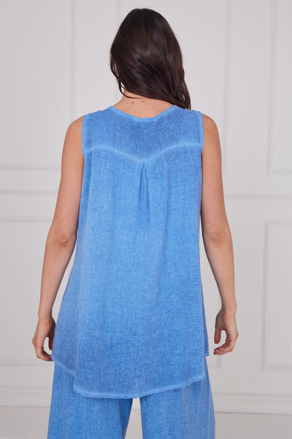 WASHED LINEN THREE BUTTON SEAM VEST
