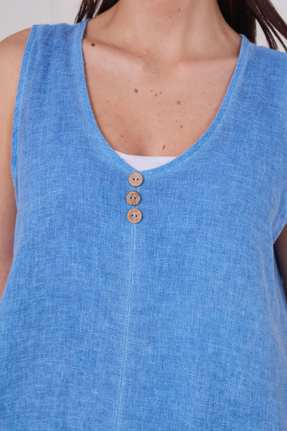 WASHED LINEN THREE BUTTON SEAM VEST