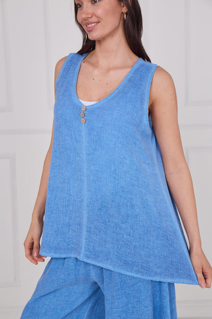 WASHED LINEN THREE BUTTON SEAM VEST