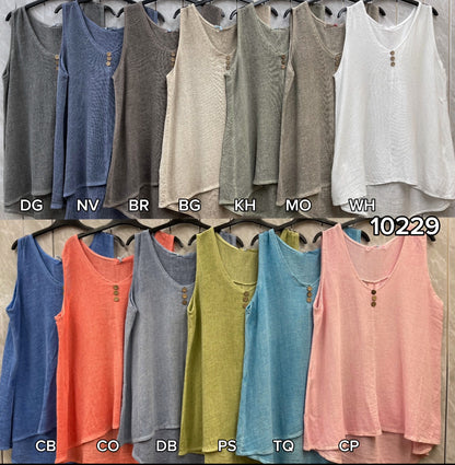 WASHED LINEN THREE BUTTON SEAM VEST