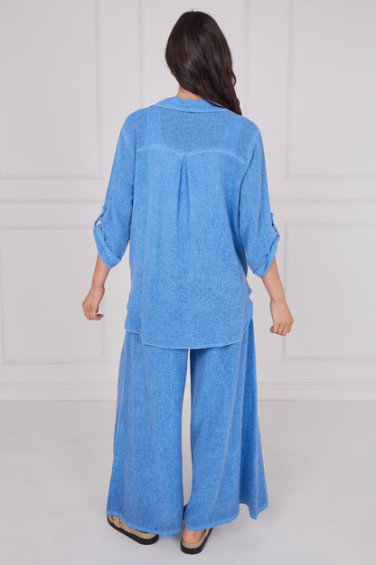 WASHED LINEN TIE FRONT BUTTONED SHIRT