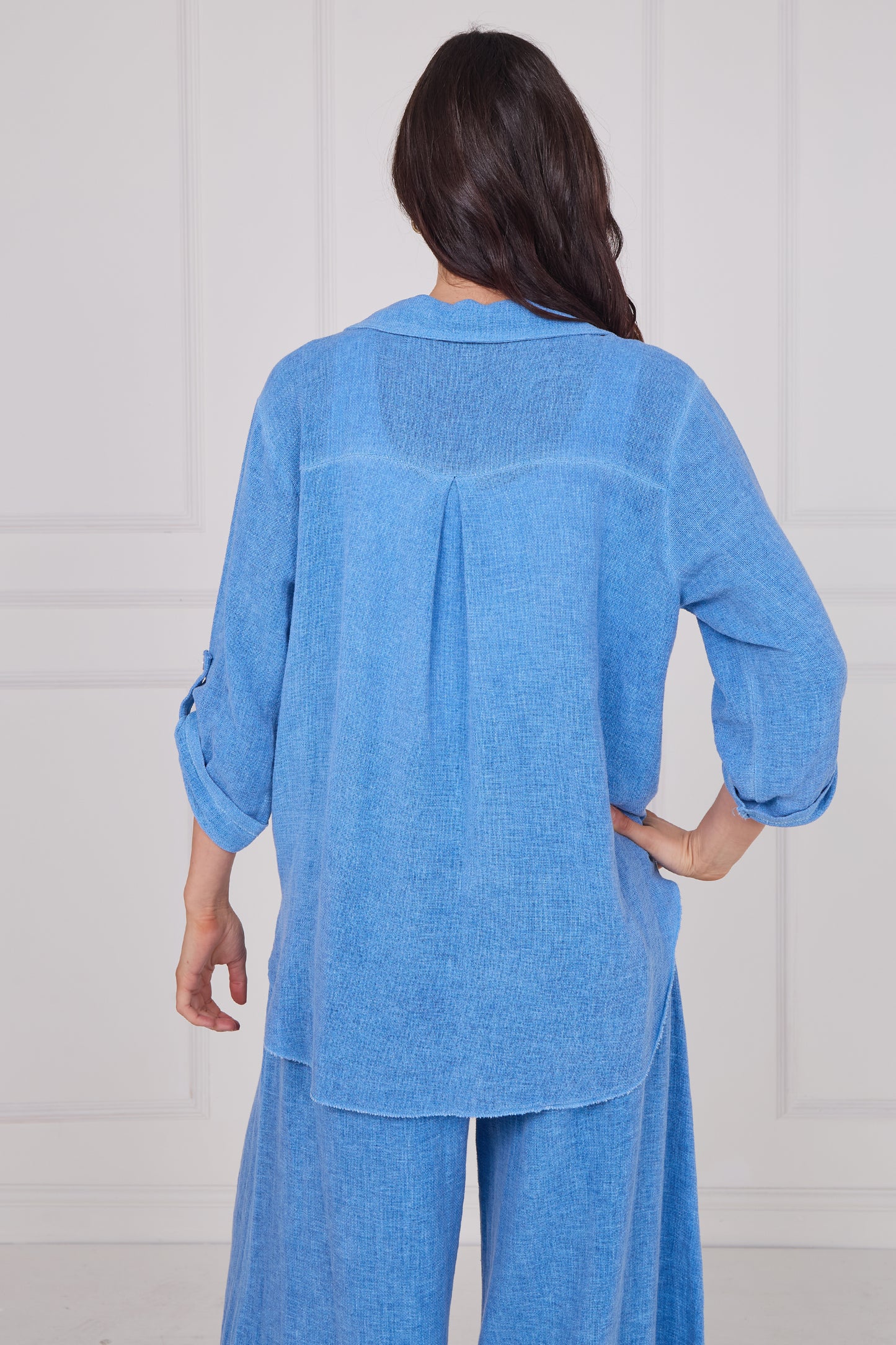 WASHED LINEN TIE FRONT BUTTONED SHIRT