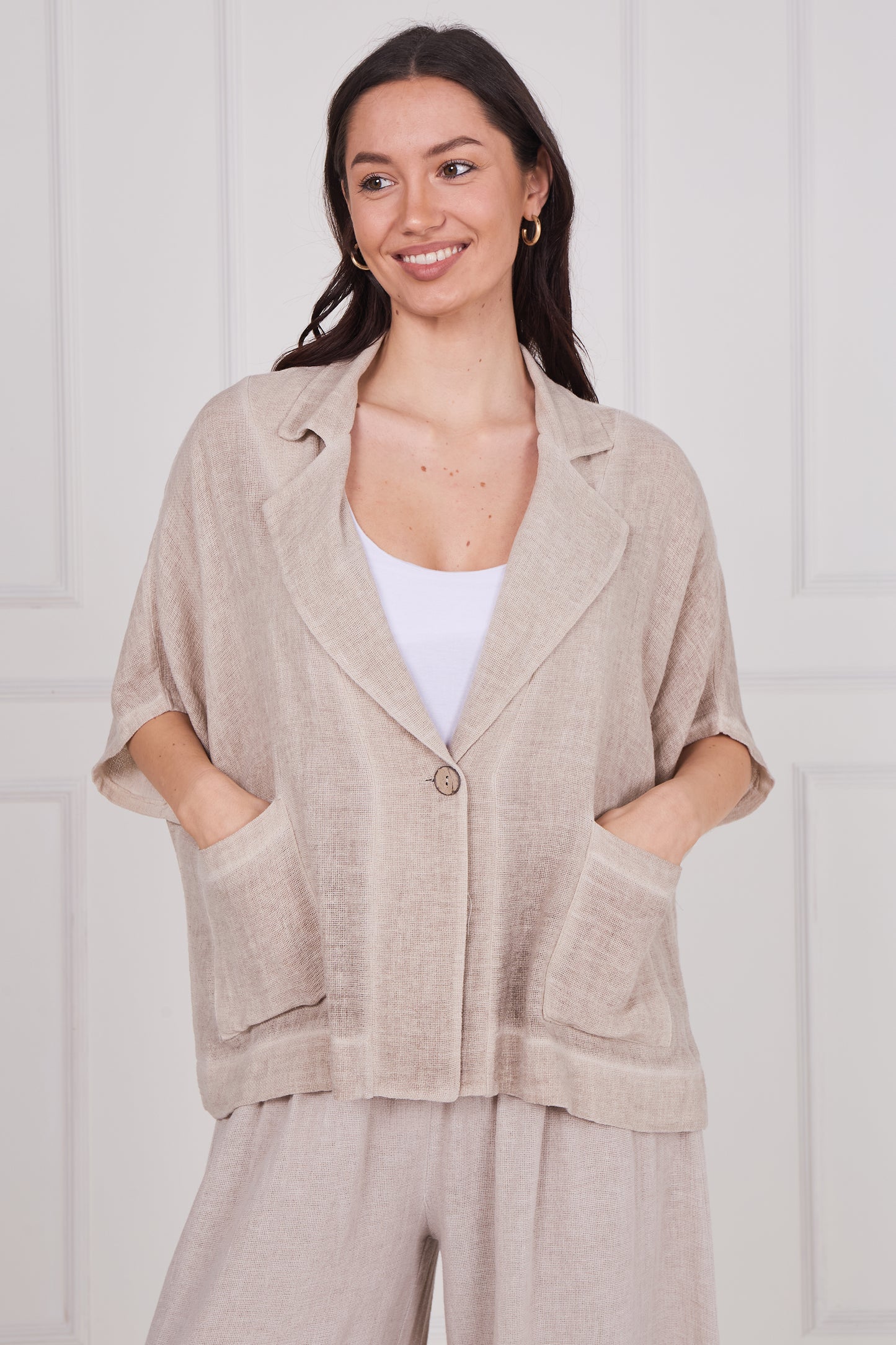 WASHED LINEN TWO POCKETS JACKET