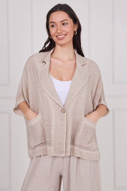 WASHED LINEN TWO POCKETS JACKET