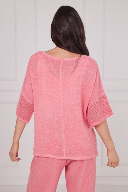 WASHED LINEN MESH POCKET TOP