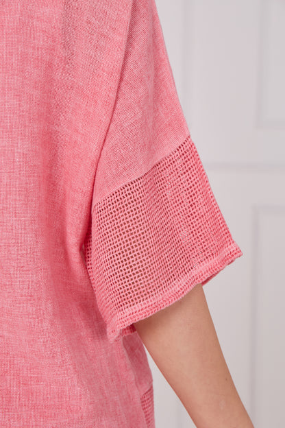 WASHED LINEN MESH POCKET TOP