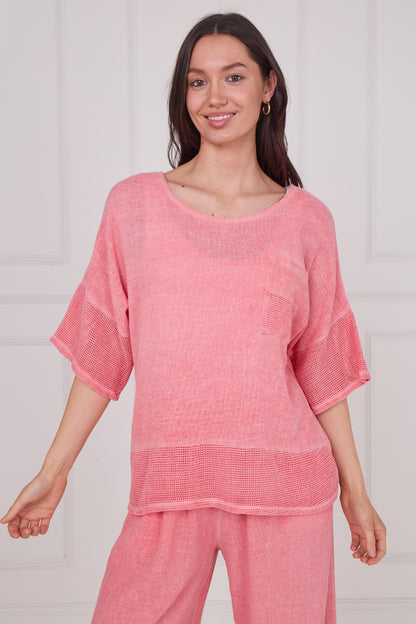 WASHED LINEN MESH POCKET TOP