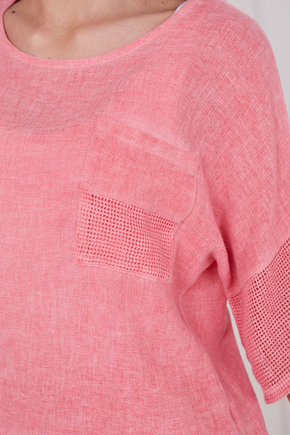 WASHED LINEN MESH POCKET TOP