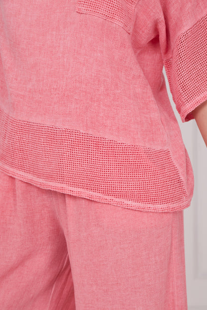 WASHED LINEN MESH POCKET TOP