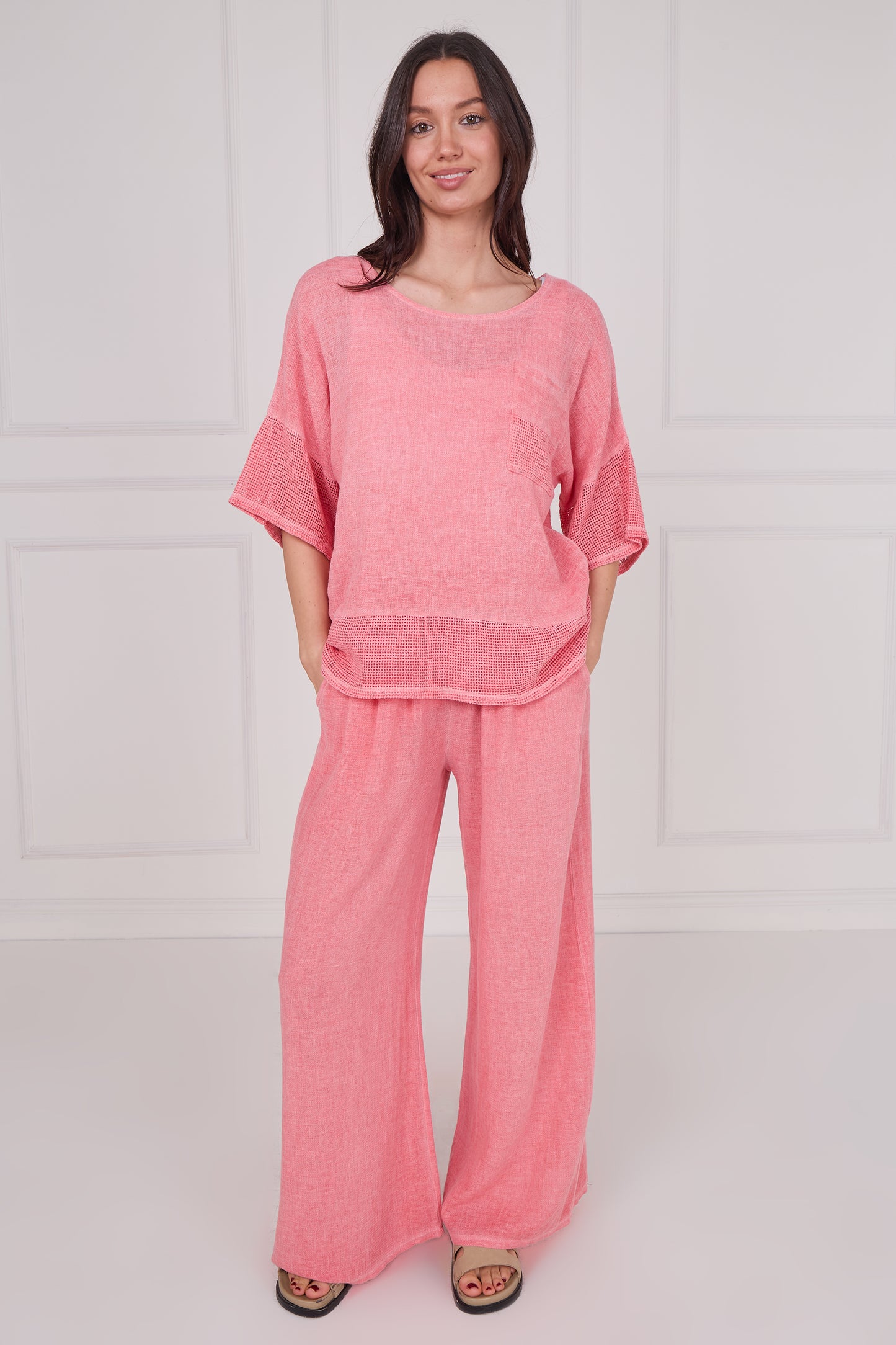 WASHED LINEN MESH POCKET TOP