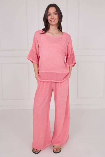 WASHED LINEN MESH POCKET TOP