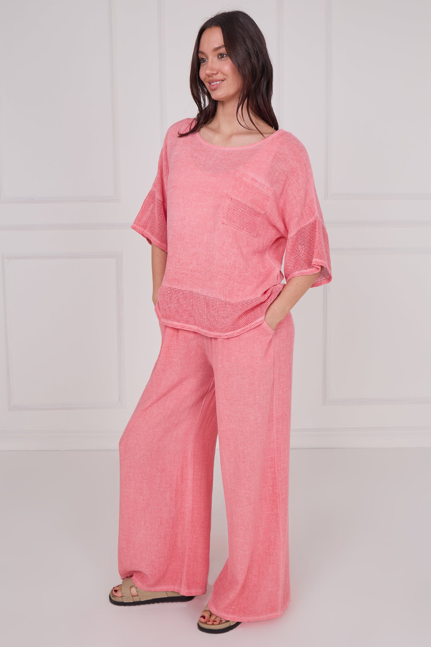 WASHED LINEN MESH POCKET TOP