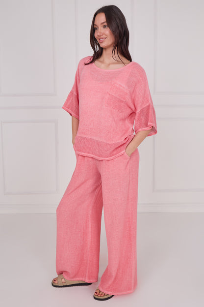 WASHED LINEN MESH POCKET TOP