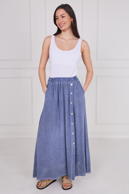 WASHED LINEN BUTTONED MAXI SKIRT