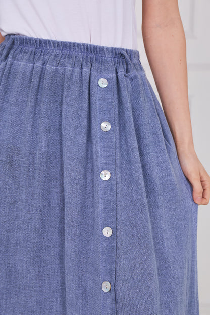 WASHED LINEN BUTTONED MAXI SKIRT