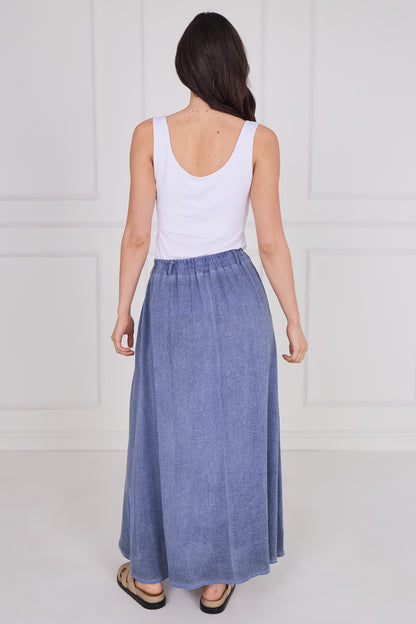 WASHED LINEN BUTTONED MAXI SKIRT