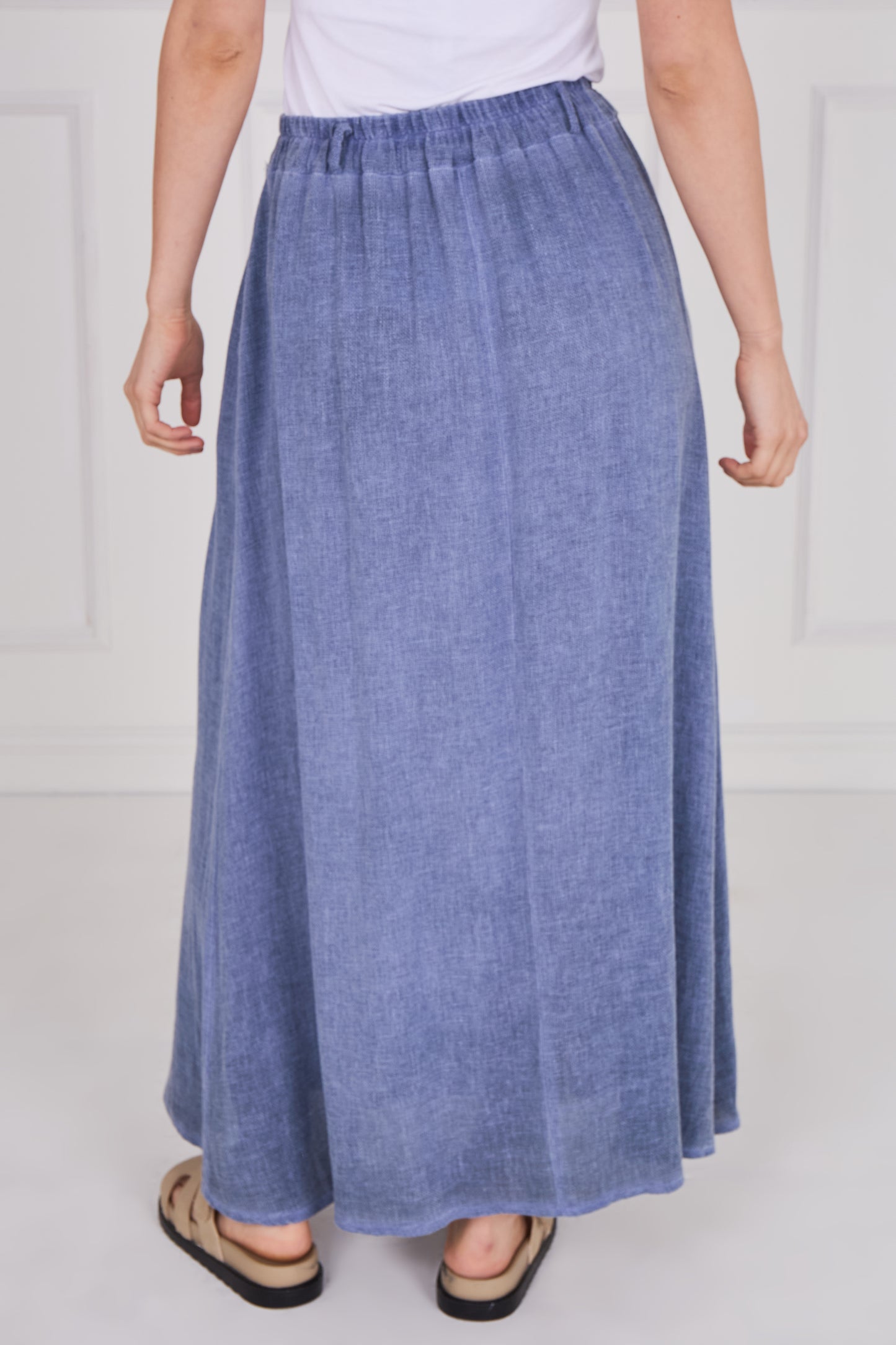WASHED LINEN BUTTONED MAXI SKIRT