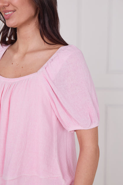 WASHED LINEN RUCHED TIERED TOP