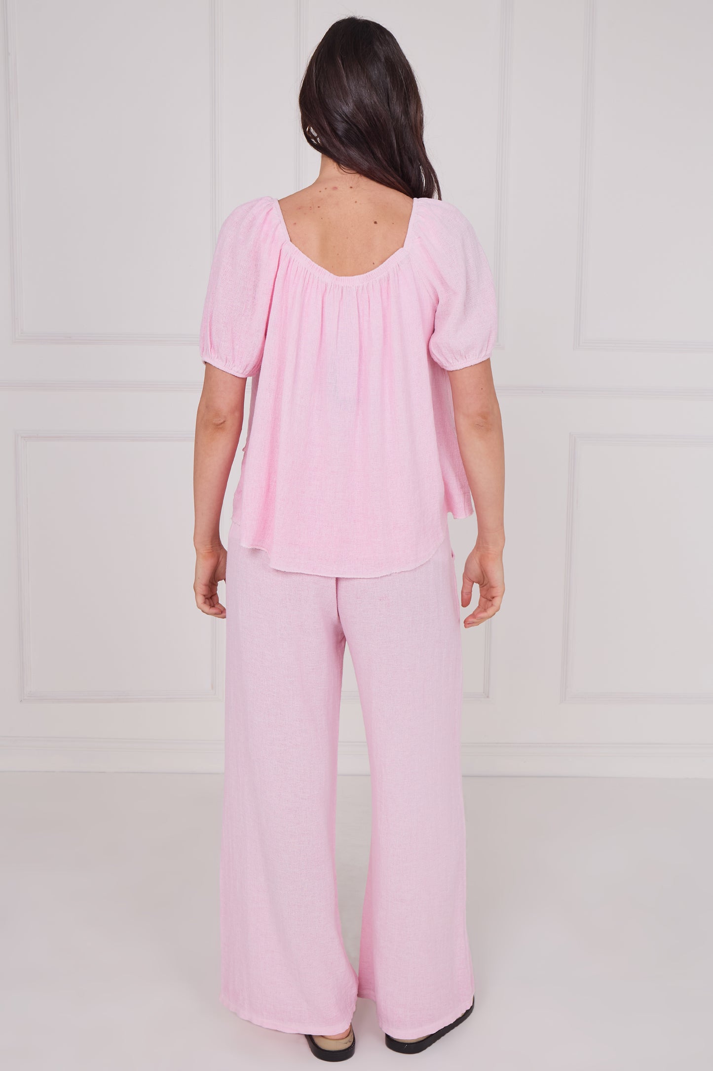 WASHED LINEN RUCHED TIERED TOP