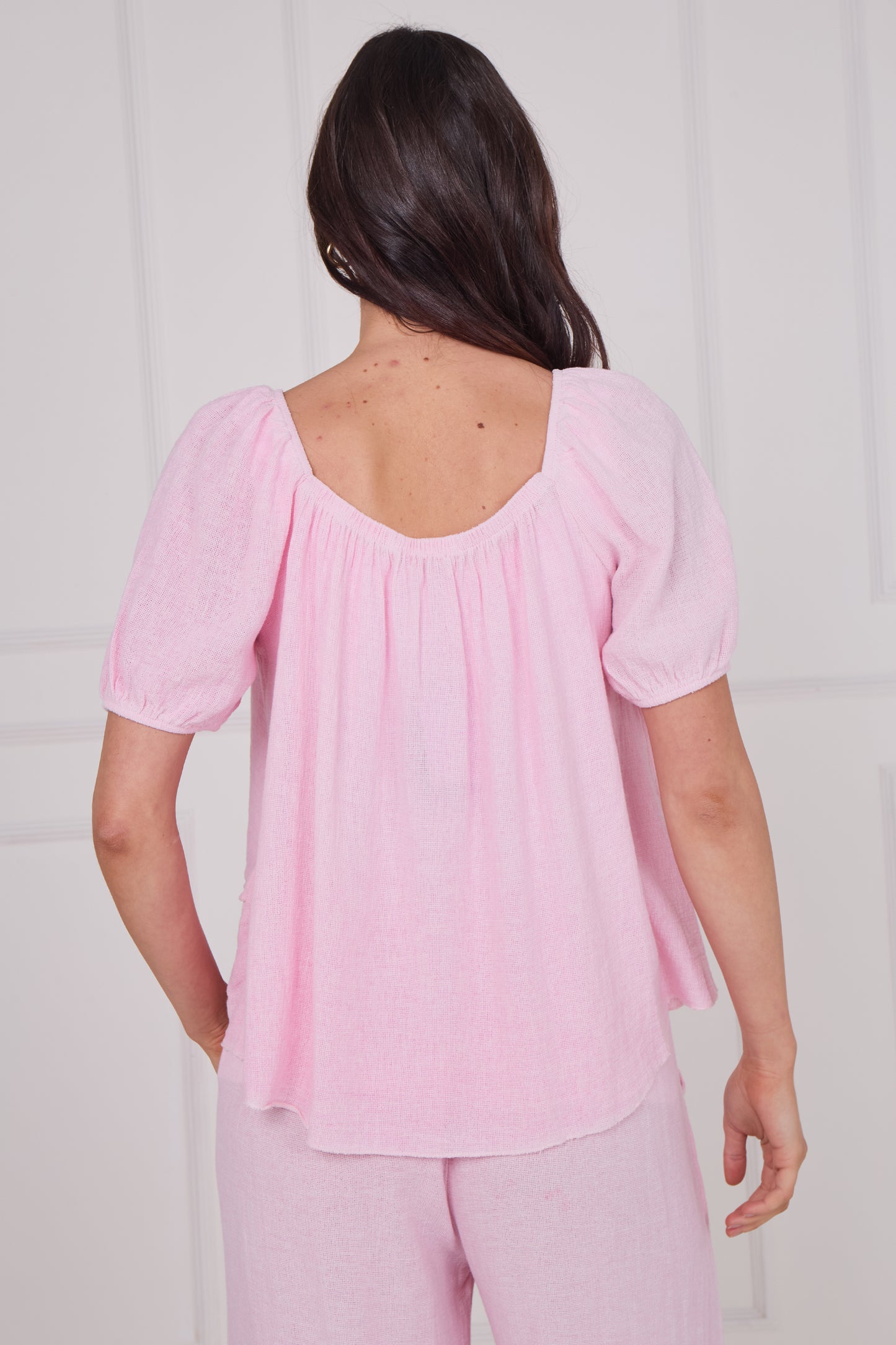 WASHED LINEN RUCHED TIERED TOP