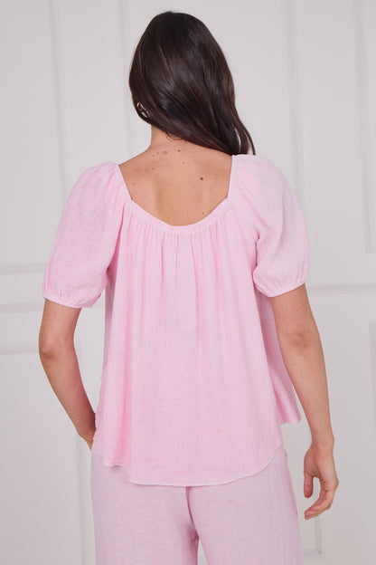 WASHED LINEN RUCHED TIERED TOP