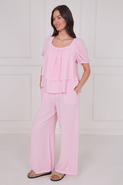 WASHED LINEN RUCHED TIERED TOP