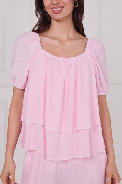 WASHED LINEN RUCHED TIERED TOP