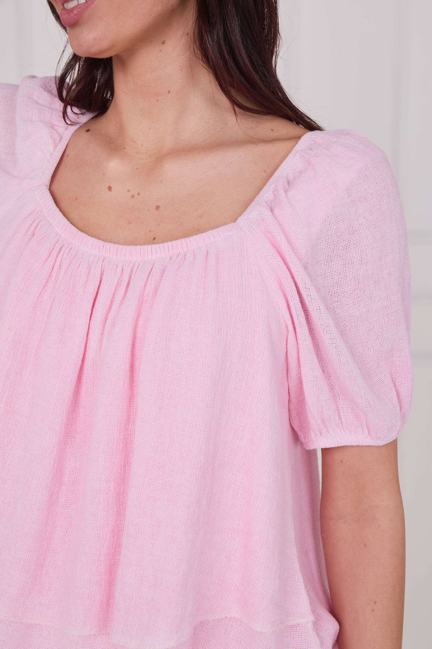 WASHED LINEN RUCHED TIERED TOP