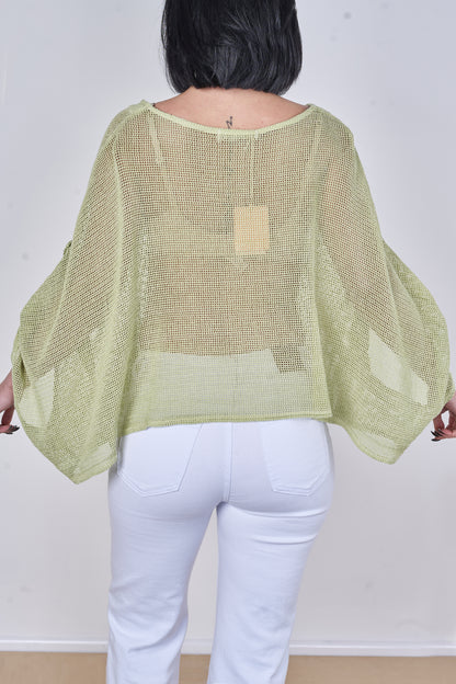WASHED LINEN MESH BUTTON CARDIGAN