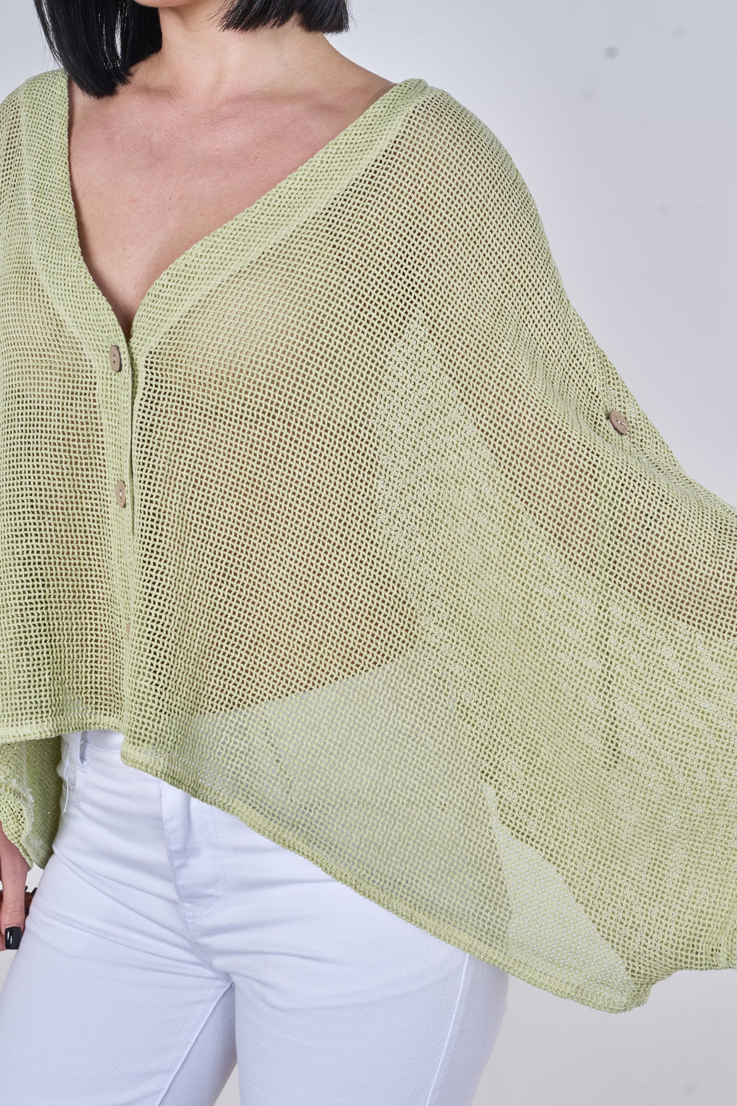 WASHED LINEN MESH BUTTON CARDIGAN