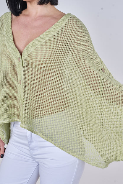 WASHED LINEN MESH BUTTON CARDIGAN