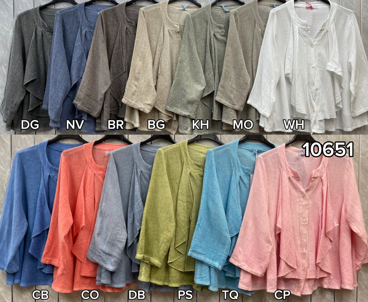 WASHED LINEN LONG SLEEVE RUFFLE TOP