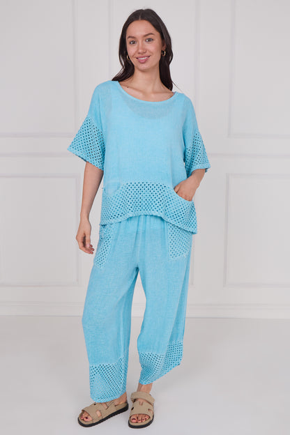 WASHED LINEN MESH POCKETS TOP