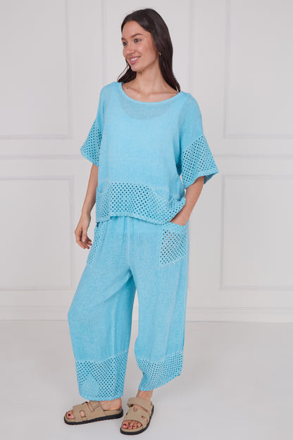 WASHED LINEN MESH POCKETS TOP