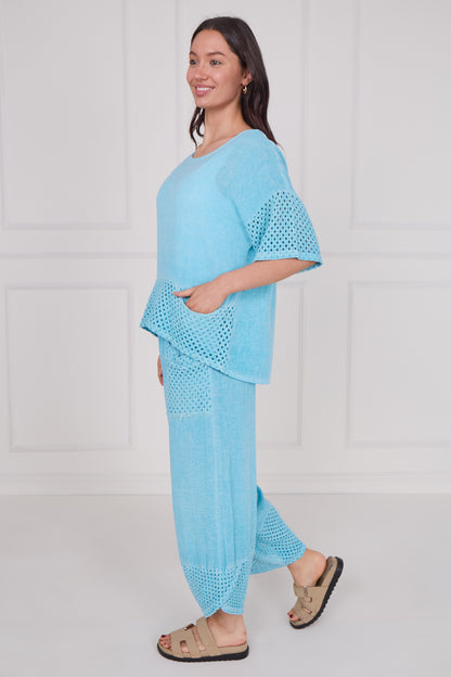 WASHED LINEN MESH POCKETS TOP