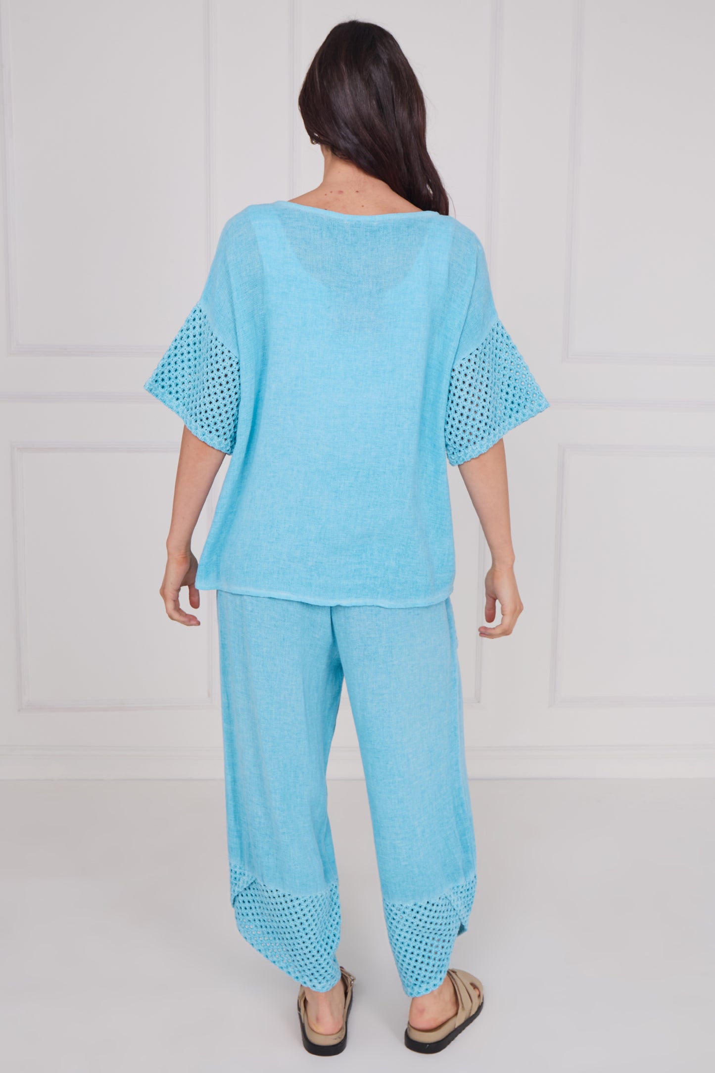 WASHED LINEN MESH POCKETS TOP