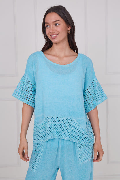 WASHED LINEN MESH POCKETS TOP