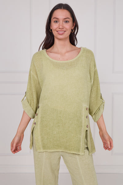 WASHED LINEN SIDE BUTTONS TOP