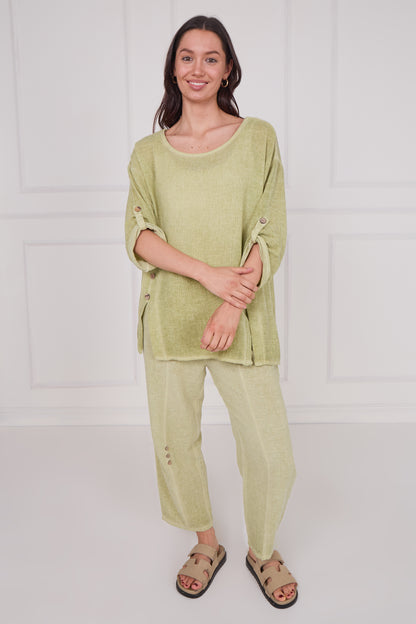 WASHED LINEN BUTTON DETAIL TROUSERS