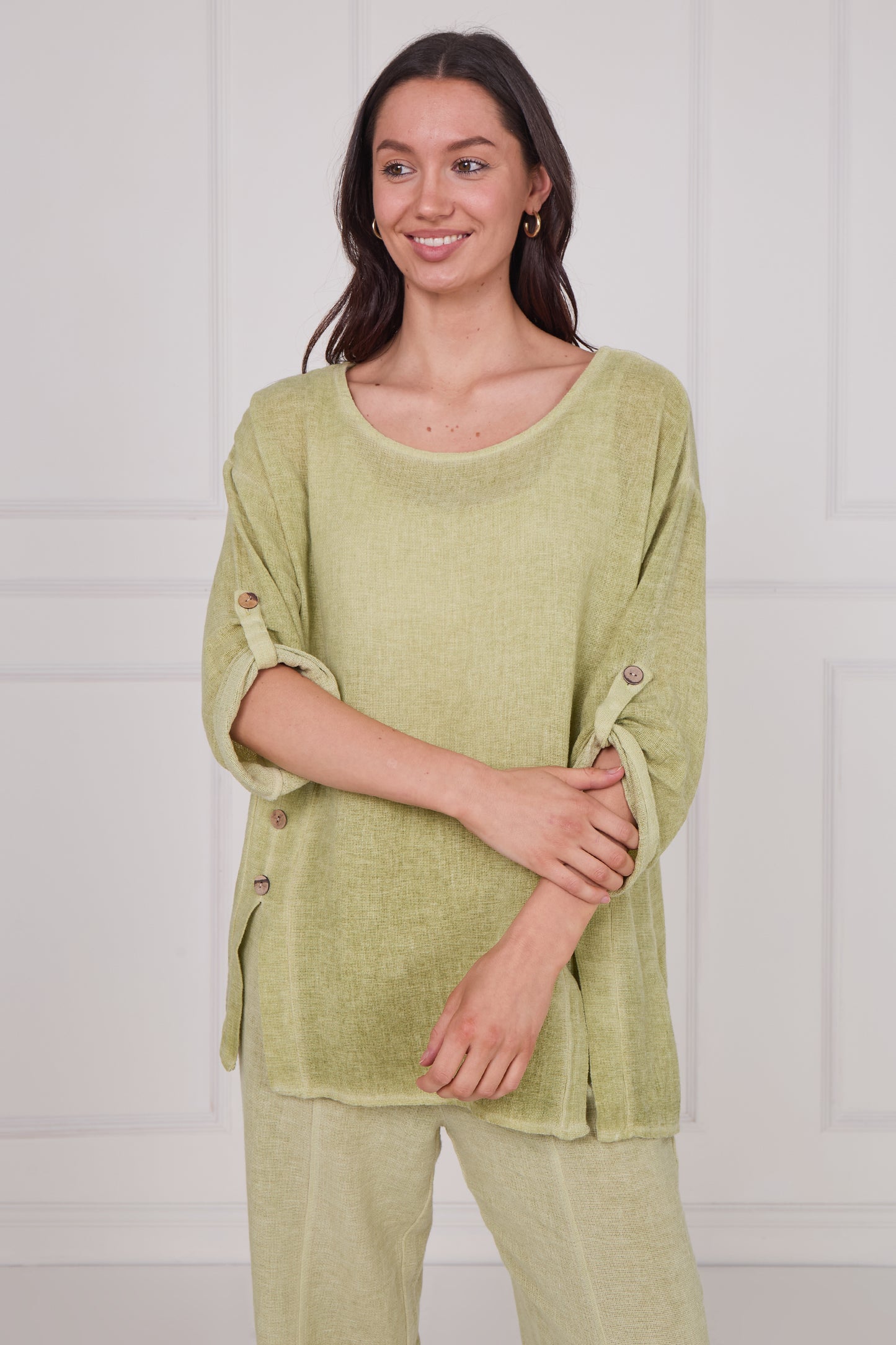 WASHED LINEN SIDE BUTTONS TOP