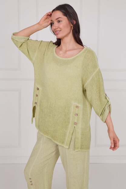 WASHED LINEN SIDE BUTTONS TOP