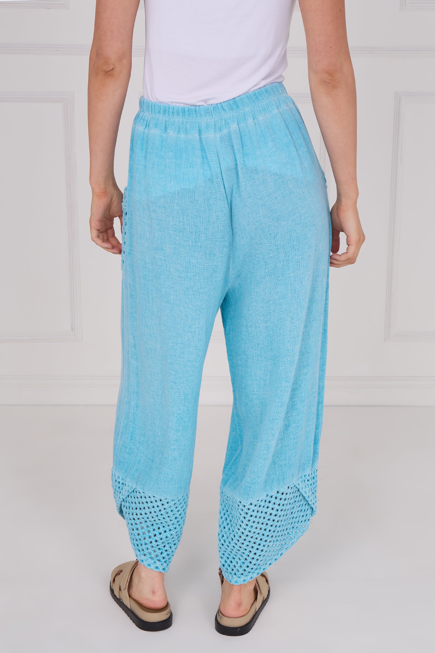 WASHED LINEN MESH POCKET TROUSERS